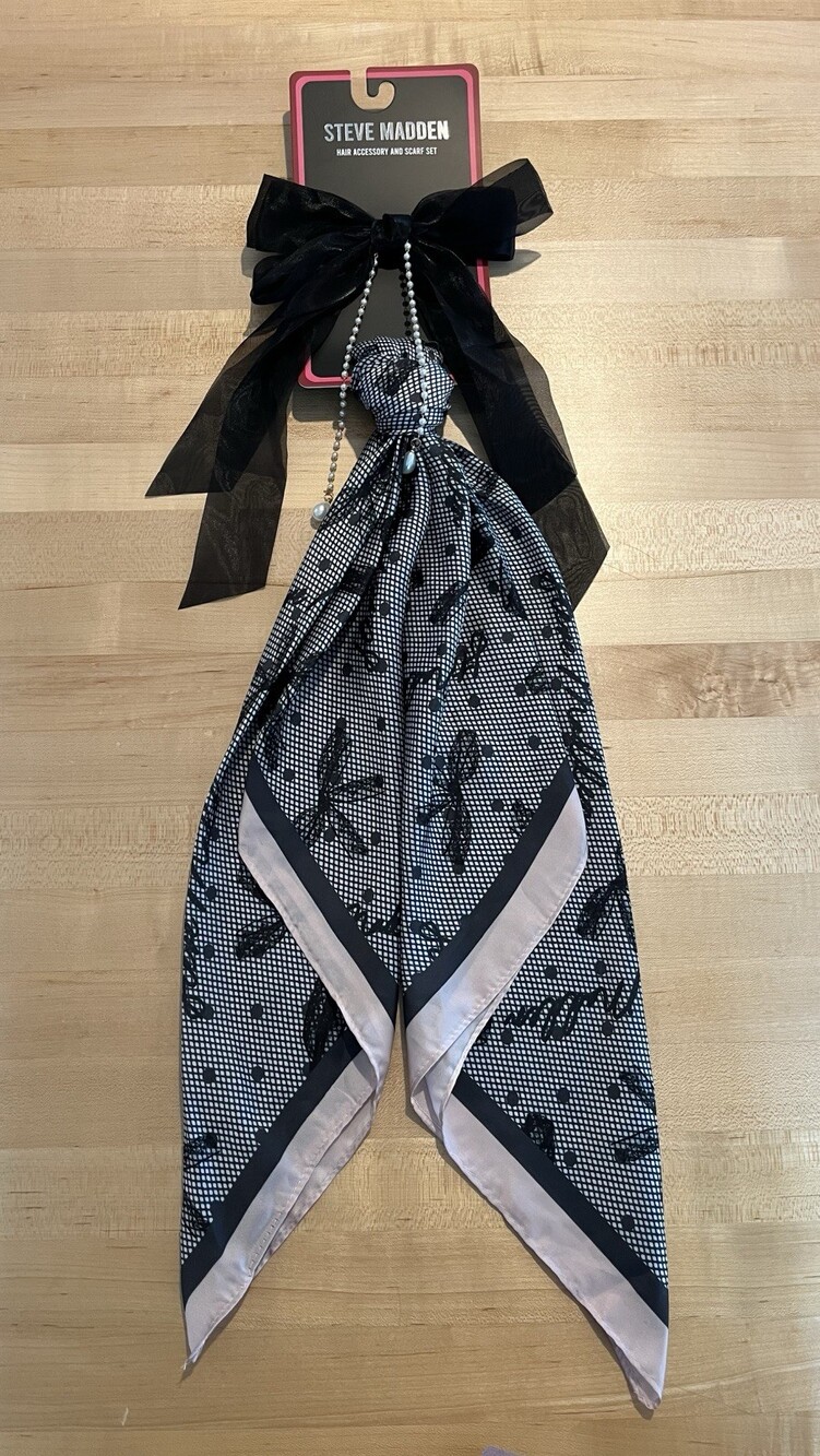 Steve Madden Hair Accessory And Scarf 2-Piece Set Black/Pink NWT